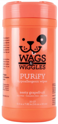 Wags & Wiggles Pañitos Purify Pomelo Hipoalergénicos - Tarro 50 Unidades Para perro